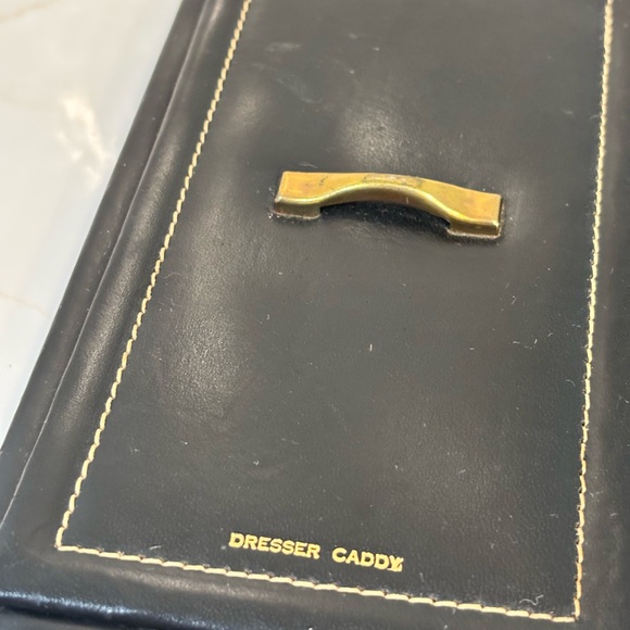 Vintage Men’s Valet Tray Dresser Caddy Black Leather Organizer - Picture 3 of 7